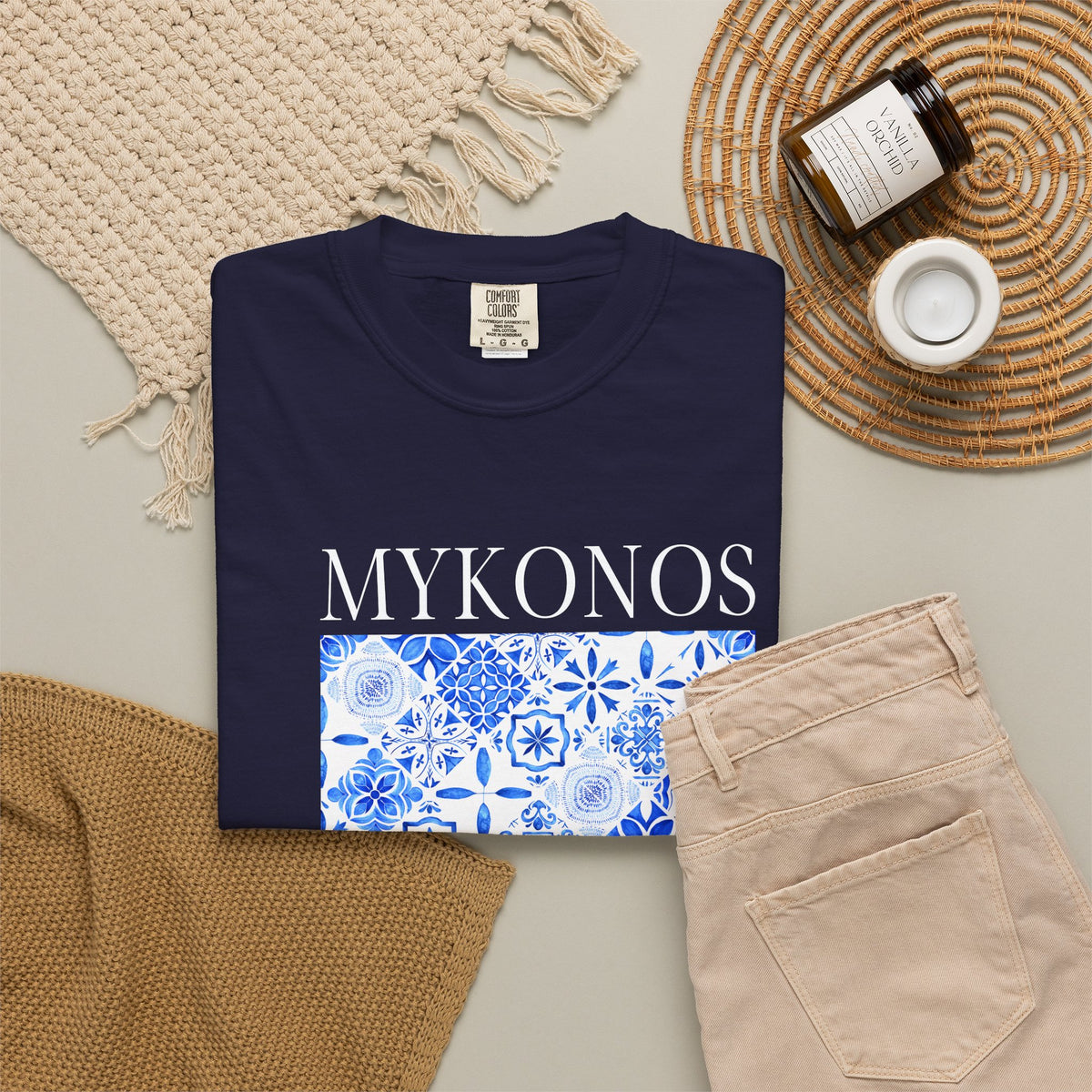 Mykonos Vintage Mosaic Graphic T-Shirt - Greece Travel Tee