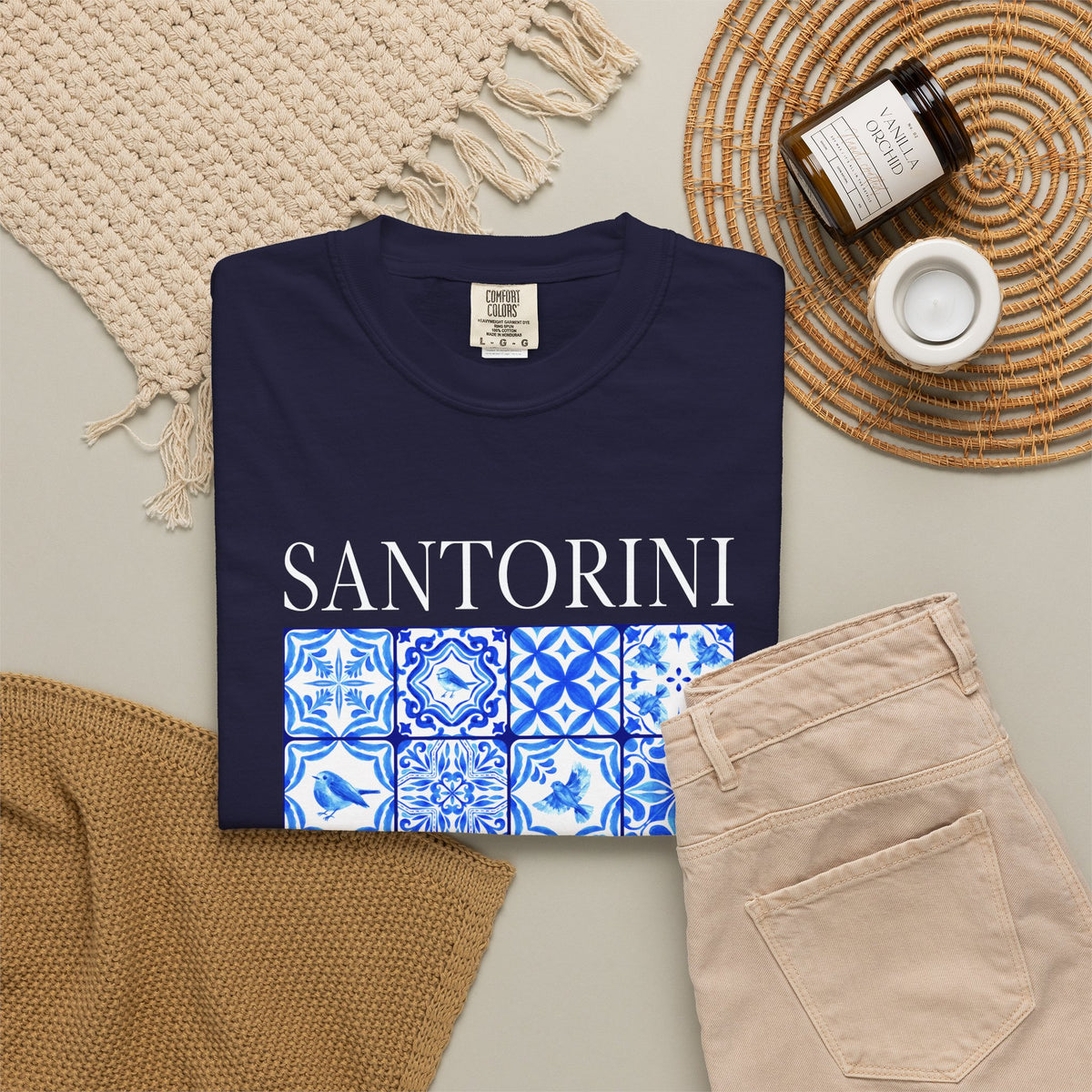 Santorini Vintage Mosaic Graphic T-Shirt - Greece Travel Tee