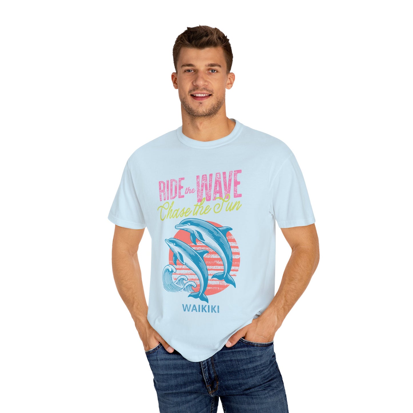 Waikiki Hawaii Surfing Dolphins Graphic T-Shirt