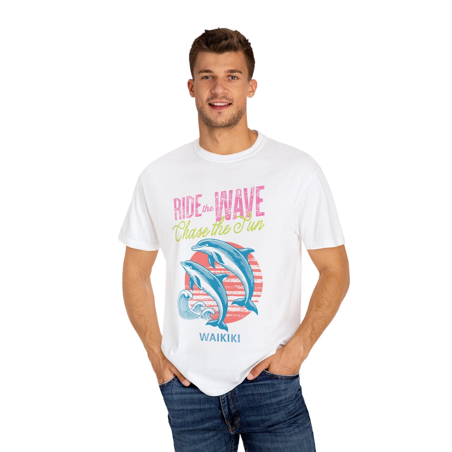 Waikiki Hawaii Surfing Dolphins Graphic T-Shirt