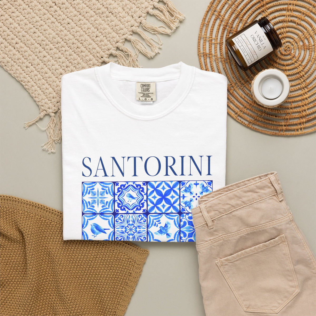 Santorini Vintage Mosaic Graphic T-Shirt - Greece Travel Tee