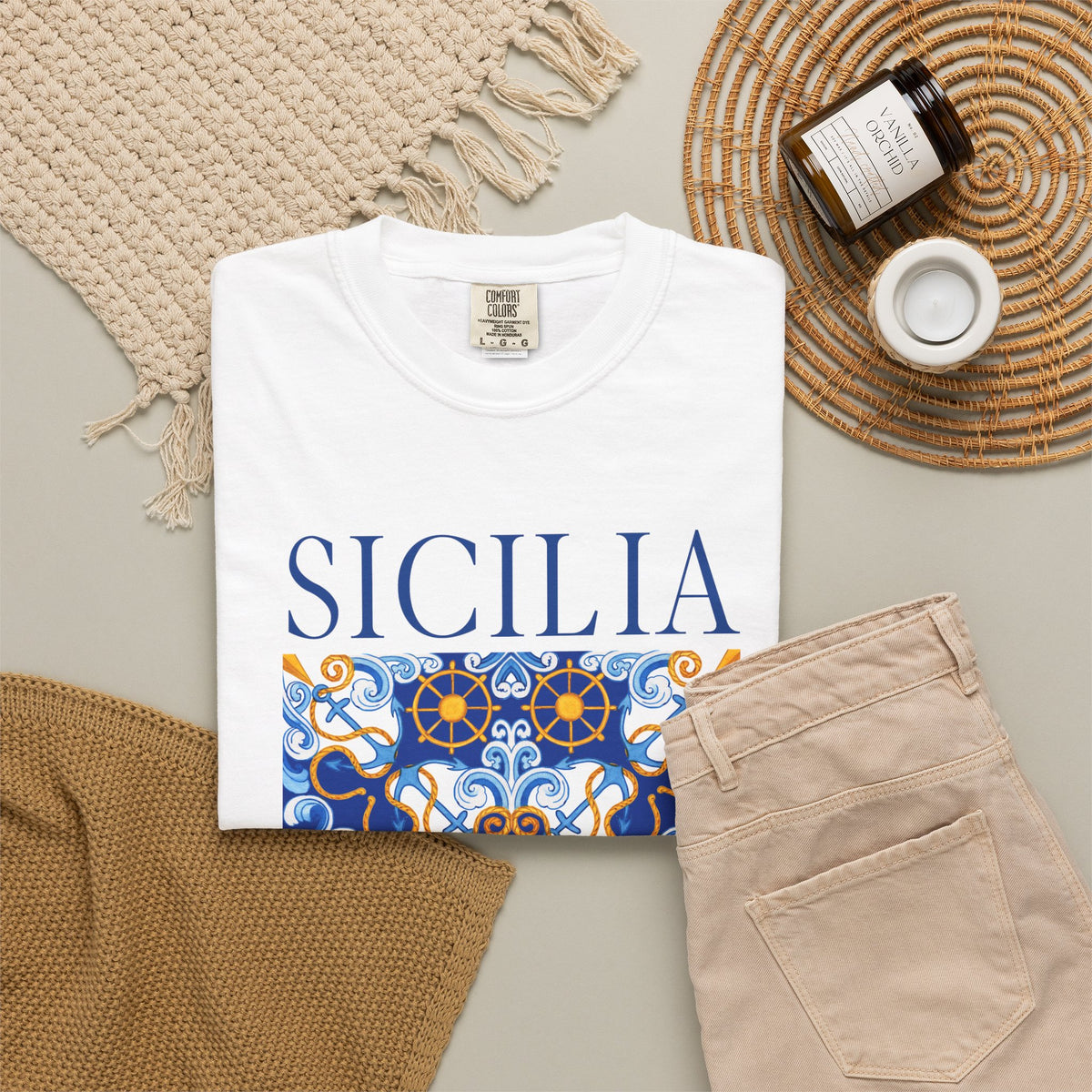 Sicilia Magna Grecia Vintage Mosaic Graphic T-Shirt - Italy Travel Tee