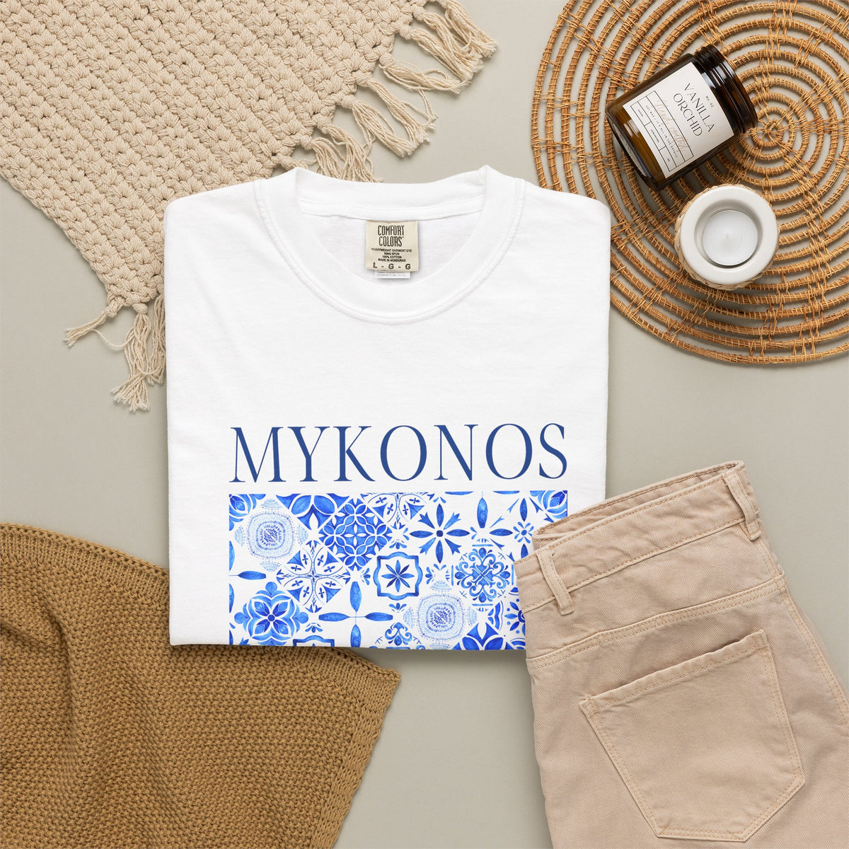 Mykonos Vintage Mosaic Graphic T-Shirt - Greece Travel Tee