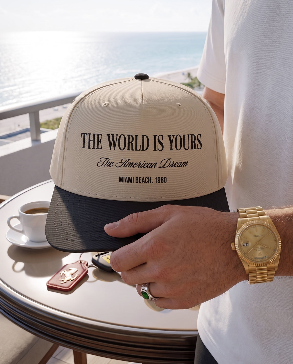 The World is Yours The American Dream Miami Beach 1980 Classic Mid-Profile Cap – Black / Natural