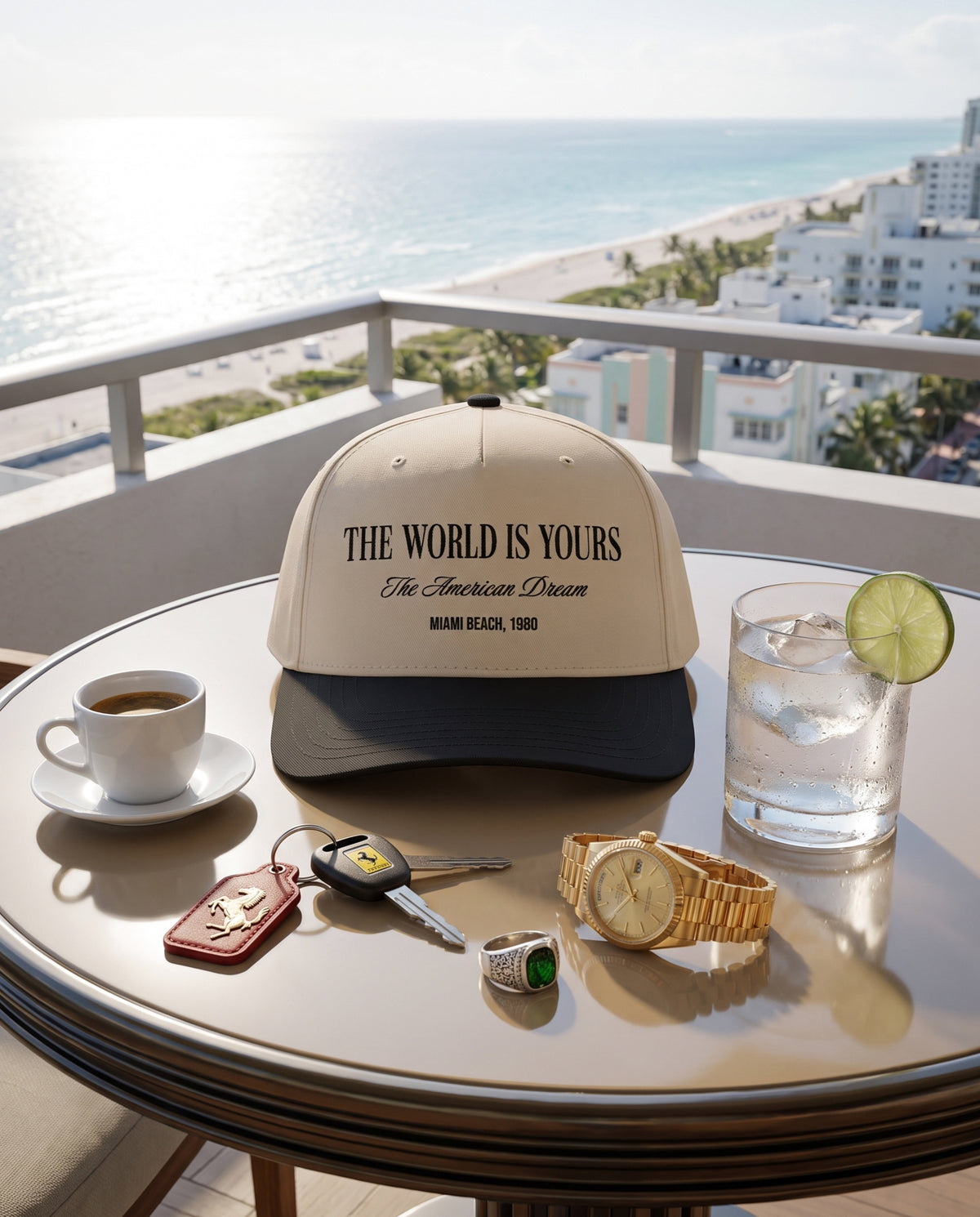 The World is Yours The American Dream Miami Beach 1980 Classic Mid-Profile Cap – Black / Natural
