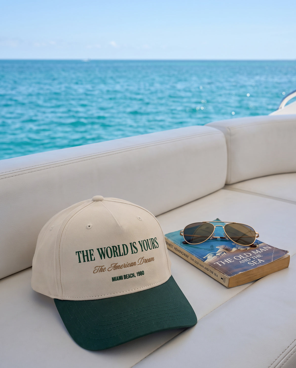 The World Is Yours, The American Dream, Miami Beach 1980, Classic Mid-Profile Cap – Green / Natural