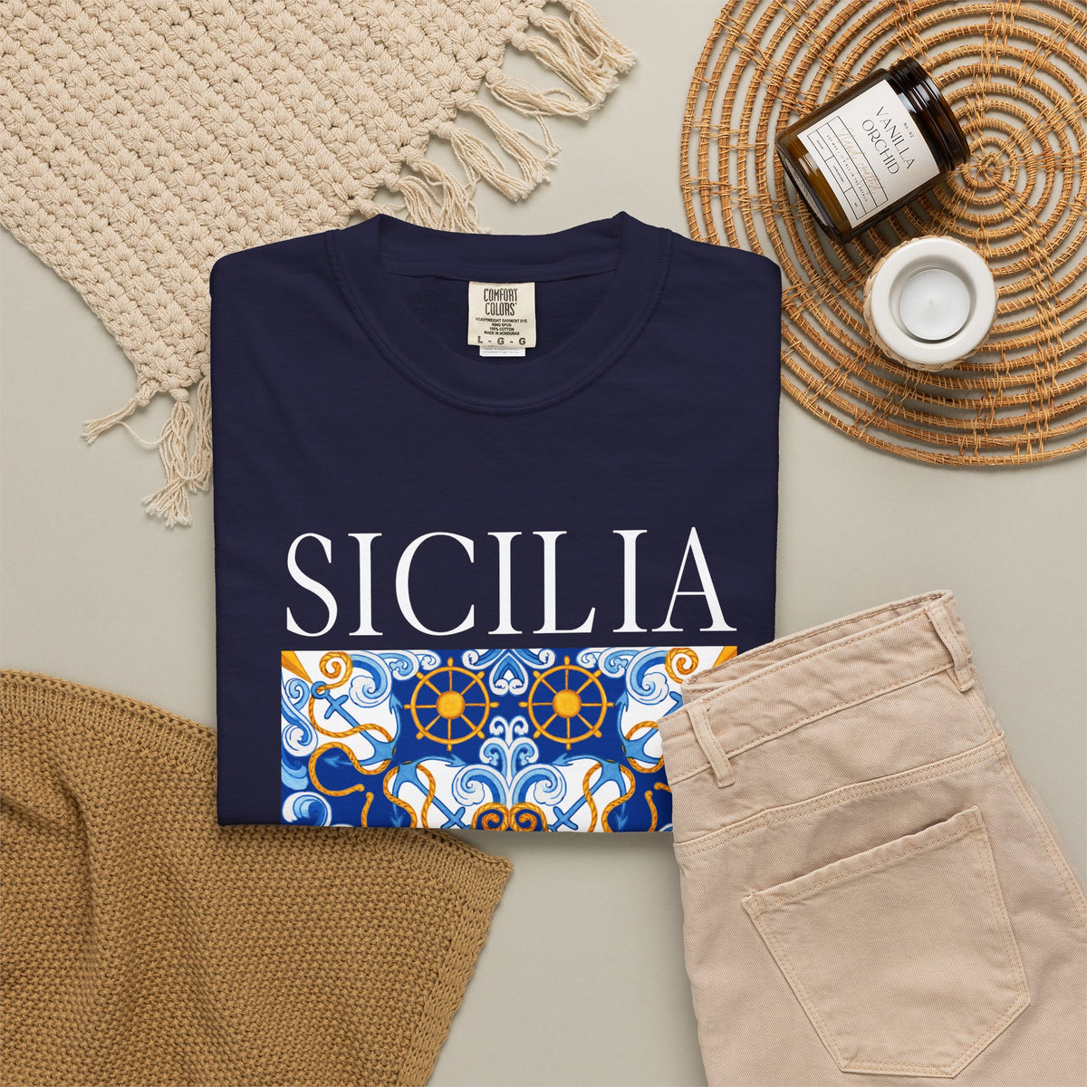 Sicilia Magna Grecia Vintage Mosaic Graphic T-Shirt - Italy Travel Tee