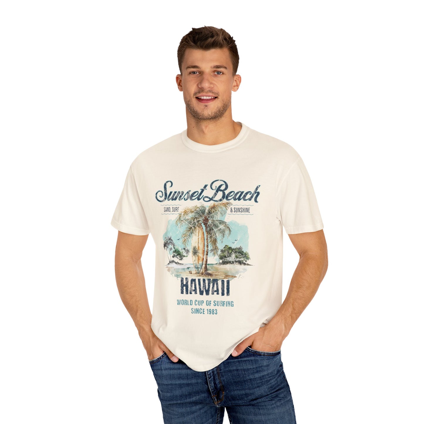 Hawaii Surfing Sunset Beach Graphic T-Shirt