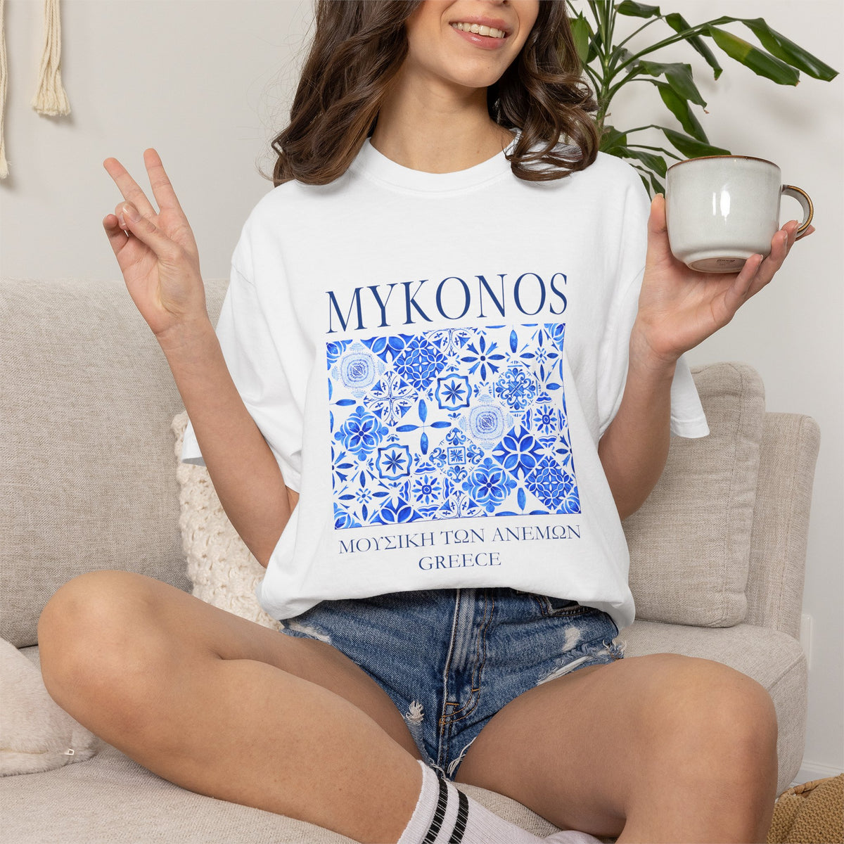 Mykonos Vintage Mosaic Graphic T-Shirt - Greece Travel Tee