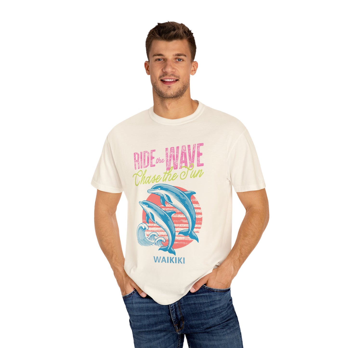 Waikiki Hawaii Surfing Dolphins Graphic T-Shirt