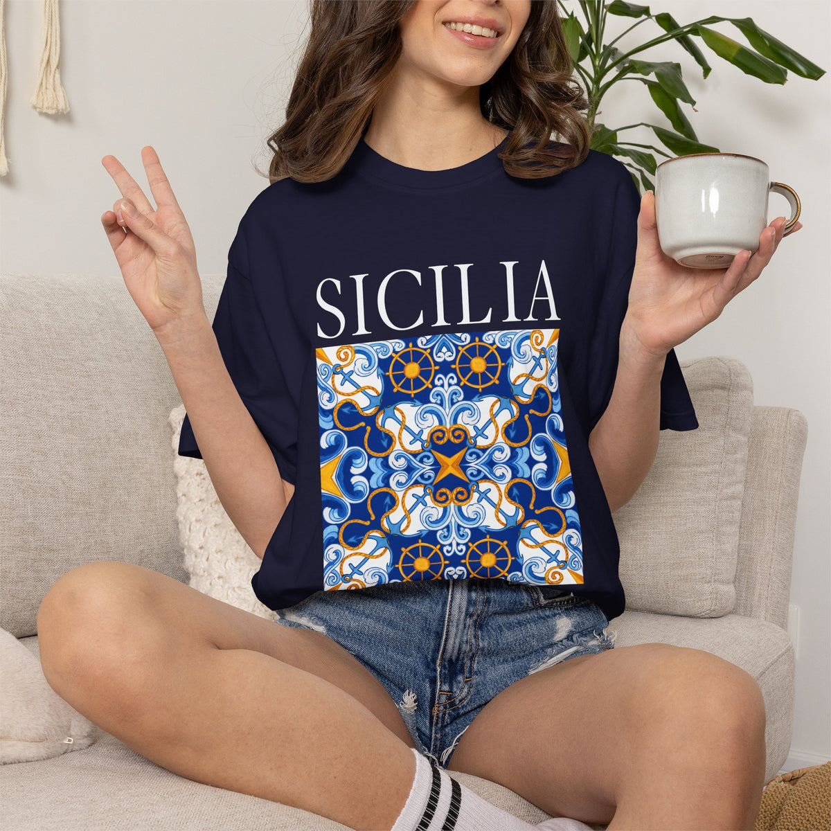 Sicilia Magna Grecia Vintage Mosaic Graphic T-Shirt - Italy Travel Tee