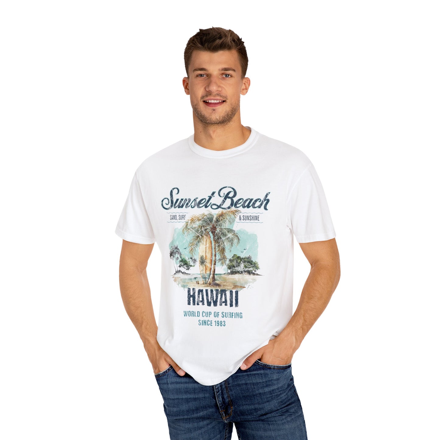Hawaii Surfing Sunset Beach Graphic T-Shirt